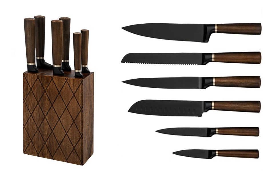hollow kitchen knife with block