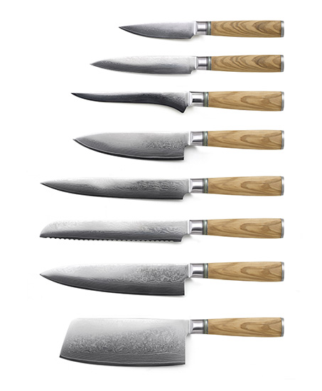 Olive wood damascus steel kitchen knife
