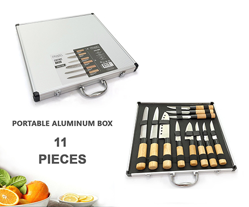 11 piece kitchen knives with portable aluminum box