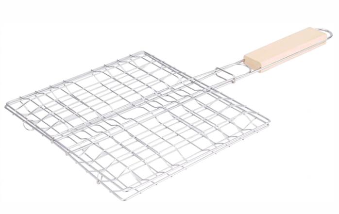 barbecue grill basket with wood handle