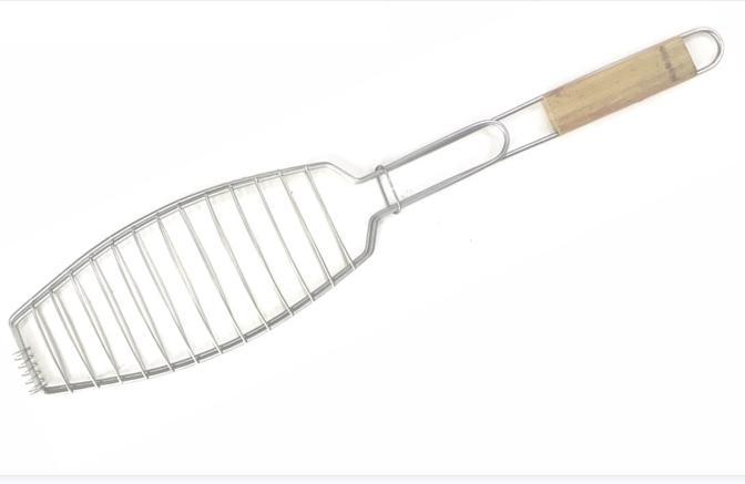 barbecue grill basket with wood handle