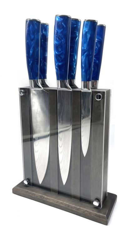 kitchen knives set blue resin handle