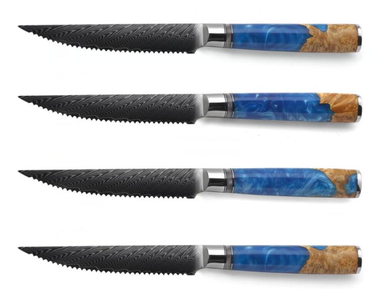 4pcs steak knife set blue resin handle