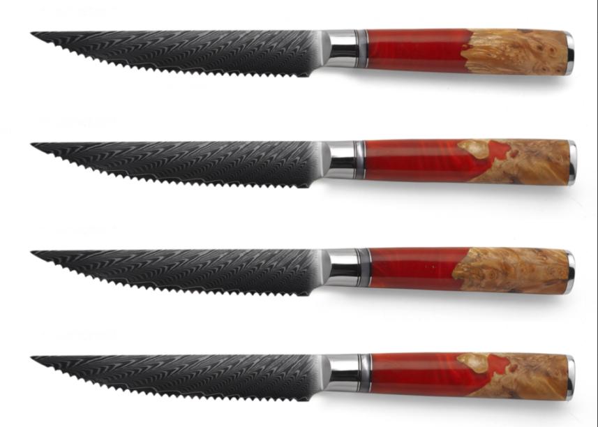 4pcs steak knife set red resin handle