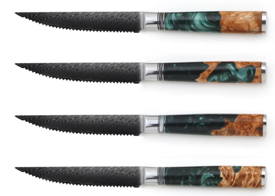 4pcs steak knife set green resin handle