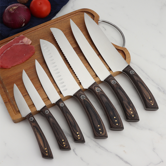 kitchen knife with pakka wood handle