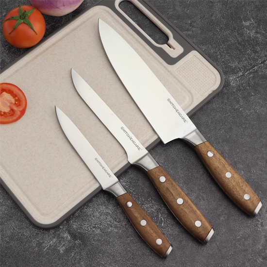 kitchen knife with acacia wood handle