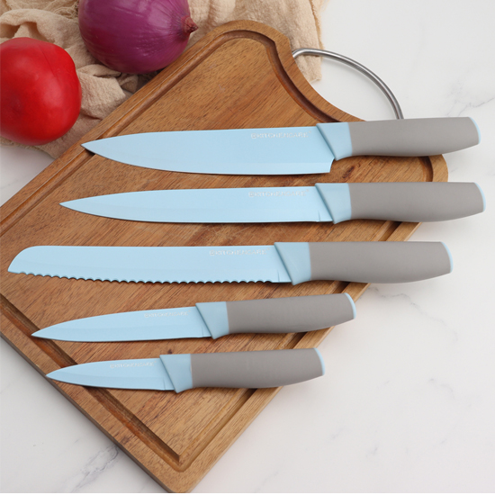 kitchen knife with blue blade